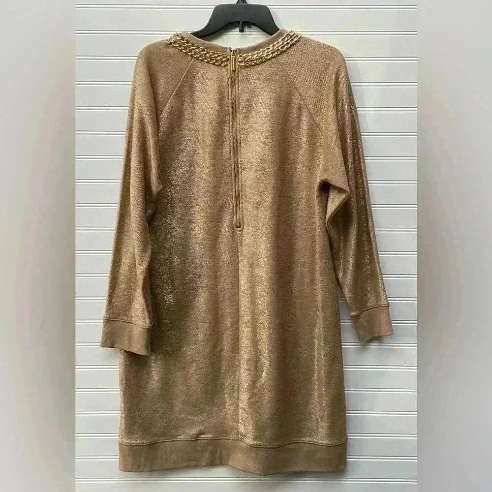 Micheal Kors Gold Chain Gold Shimmer Sweater Long sleeve Midi  Dress Size Large